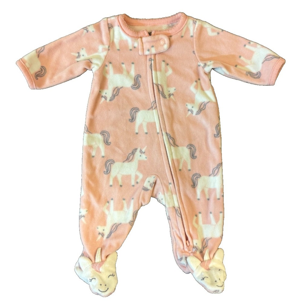 Carters Baby Girl Preemie Fleece Sleeper Outfit Clothes Zipper Unicorn Feet Pink
